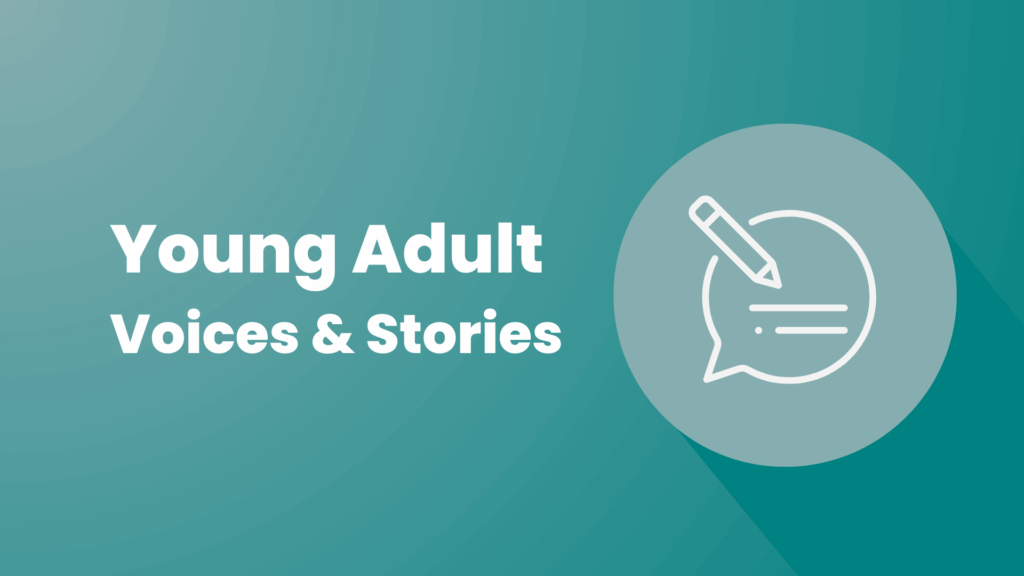 Young Adult Voices & Stories graphic with pencil and speech bubble icon.